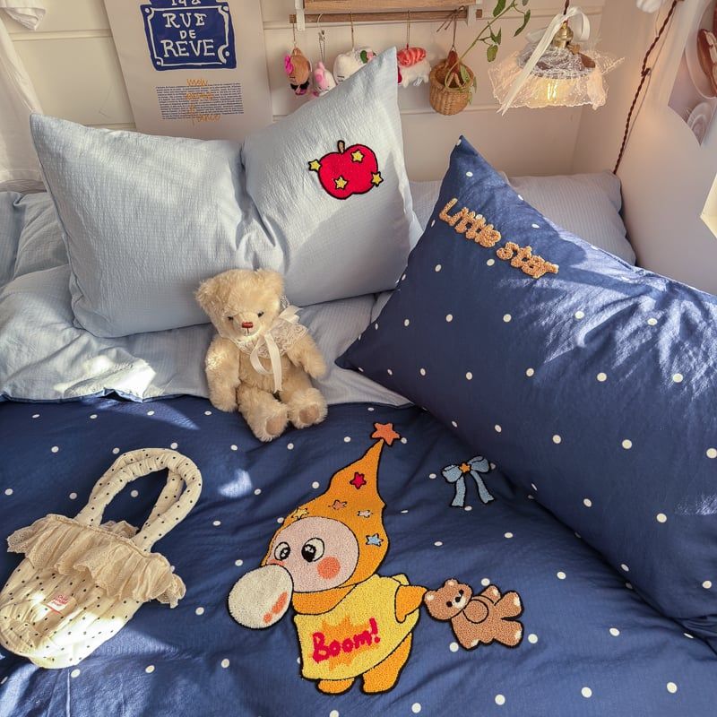 4pcs Cotton Linen Bedding Cover Set Fluffy Embroidery | ID : CLINEN4PCSFLUFFYEID06