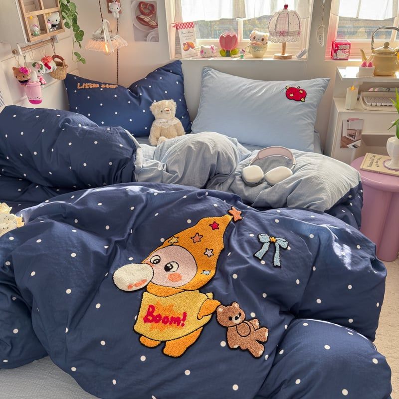 4pcs Cotton Linen Bedding Cover Set Fluffy Embroidery | ID : CLINEN4PCSFLUFFYEID06