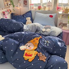 4pcs Cotton Linen Bedding Cover Set Fluffy Embroidery | ID : CLINEN4PCSFLUFFYEID06