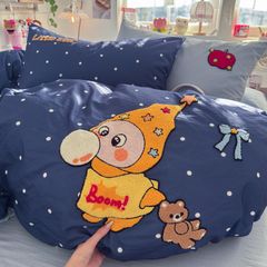 4pcs Cotton Linen Bedding Cover Set Fluffy Embroidery | ID : CLINEN4PCSFLUFFYEID06