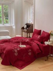 4pcs Silk's Red for Wedding Love You Forever French Rose Embroidered pattern for Wedding ID: WDSET01