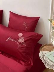 4pcs Silk's Red for Wedding Love You Forever French Rose Embroidered pattern for Wedding ID: WDSET01