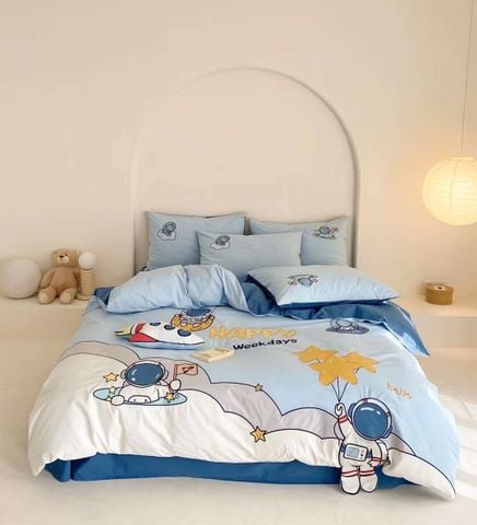 Bộ Chăn Ga Cotton Dành cho bé Hoạ tiết thêu ASTRONAUT