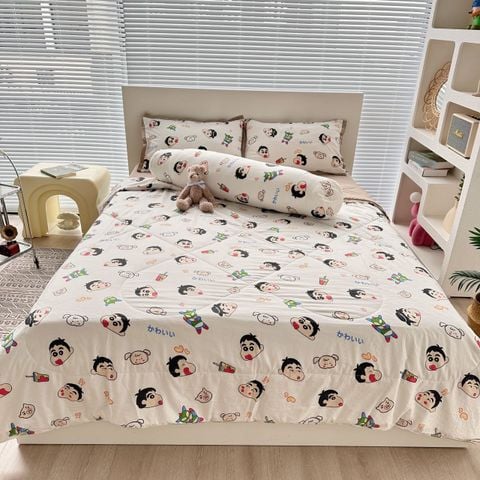 Bộ Chăn Ga Cotton Linen Dành cho bé Hoạ tiết Cu Shine ngộ nghĩnh