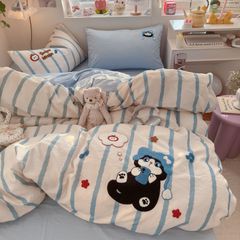 4pcs Cotton Linen Bedding Cover Set Fluffy Embroidery | ID : CLINEN4PCSFLUFFYEID01