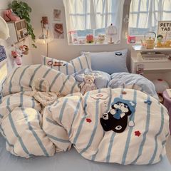 4pcs Cotton Linen Bedding Cover Set Fluffy Embroidery | ID : CLINEN4PCSFLUFFYEID01