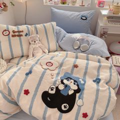 4pcs Cotton Linen Bedding Cover Set Fluffy Embroidery | ID : CLINEN4PCSFLUFFYEID01