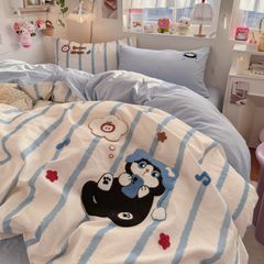 4pcs Cotton Linen Bedding Cover Set Fluffy Embroidery | ID : CLINEN4PCSFLUFFYEID01