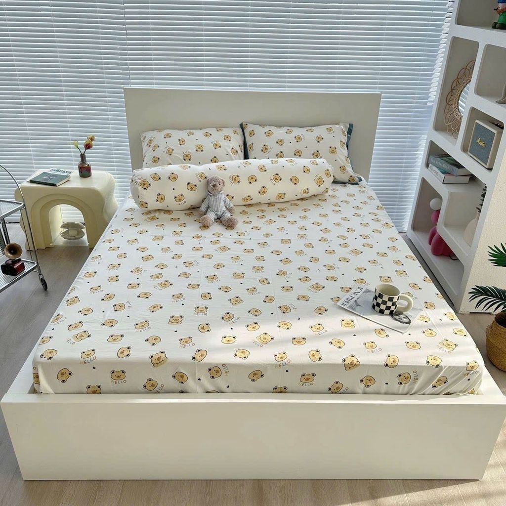 Bộ Vỏ Chăn Ga Gối Cotton Poly-Tim Nâu(KH vui lòng nhắn tin chân đệm)