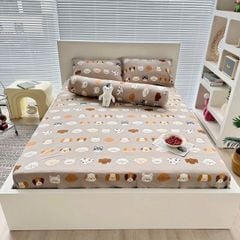 Bộ Vỏ Chăn Ga Gối Cotton Poly-Tim Nâu(KH vui lòng nhắn tin chân đệm)