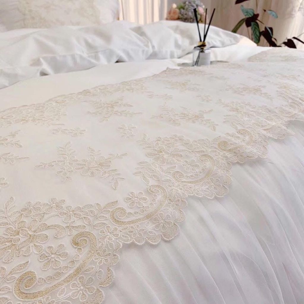 Wedding Bedding Set | 4Pcs Beautiful House Princess Luxury Embroidered Tencel Lace | ID WED4PCSBEATENCLACECOL001