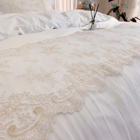 Wedding Bedding Set | 4Pcs Beautiful House Princess Luxury Embroidered Tencel Lace | ID WED4PCSBEATENCLACECOL001