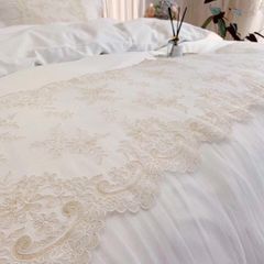 Wedding Bedding Set | 4Pcs Beautiful House Princess Luxury Embroidered Tencel Lace | ID WED4PCSBEATENCLACECOL001