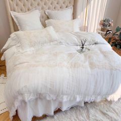 Wedding Bedding Set | 4Pcs Beautiful House Princess Luxury Embroidered Tencel Lace | ID WED4PCSBEATENCLACECOL001