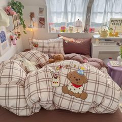 4pcs Cotton Linen Bedding Cover Set Fluffy Embroidery | ID : CLINEN4PCSFLUFFYEID03