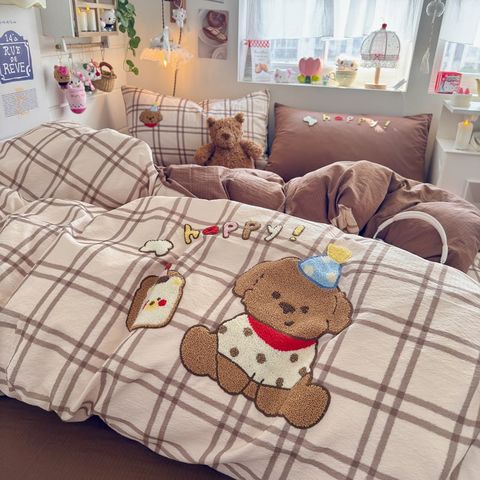 4pcs Cotton Linen Bedding Cover Set Fluffy Embroidery | ID : CLINEN4PCSFLUFFYEID03