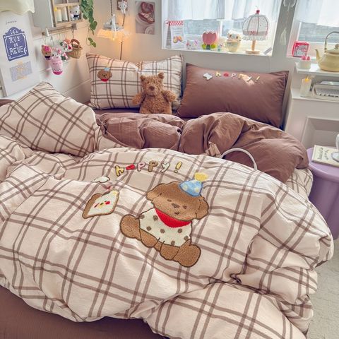 4pcs Cotton Linen Bedding Cover Set Fluffy Embroidery | ID : CLINEN4PCSFLUFFYEID03