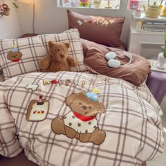 4pcs Cotton Linen Bedding Cover Set Fluffy Embroidery | ID : CLINEN4PCSFLUFFYEID03