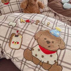 4pcs Cotton Linen Bedding Cover Set Fluffy Embroidery | ID : CLINEN4PCSFLUFFYEID03