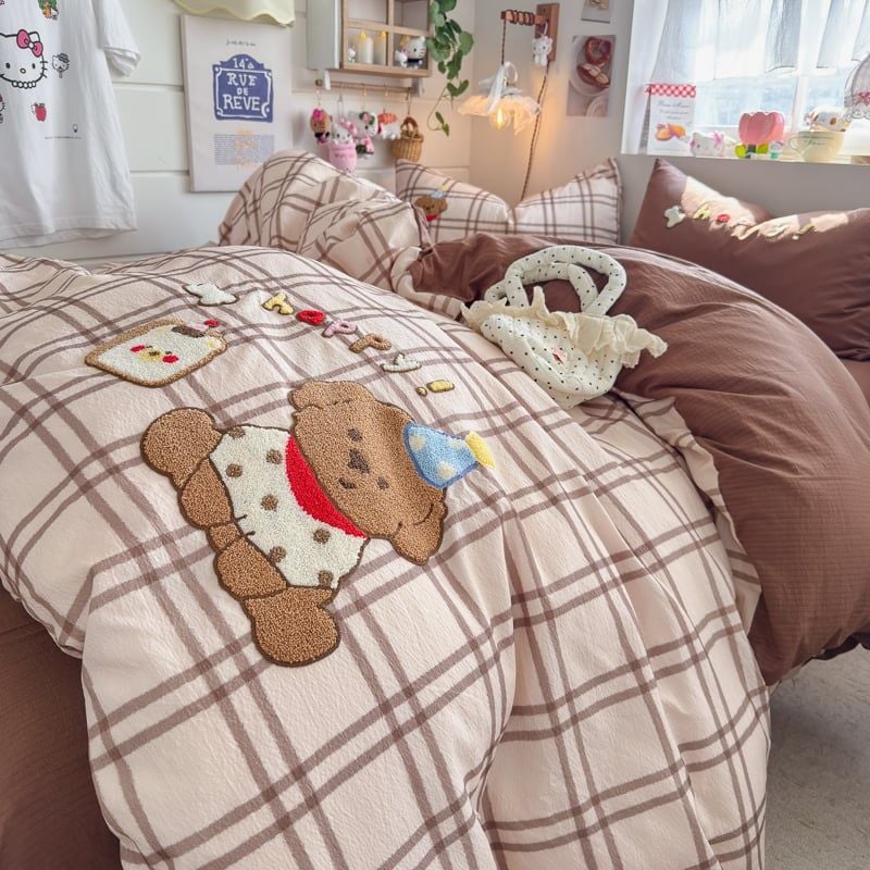 4pcs Cotton Linen Bedding Cover Set Fluffy Embroidery | ID : CLINEN4PCSFLUFFYEID03