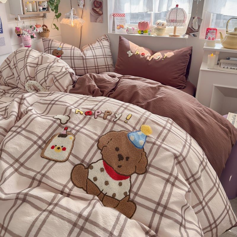4pcs Cotton Linen Bedding Cover Set Fluffy Embroidery | ID : CLINEN4PCSFLUFFYEID03