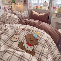 4pcs Cotton Linen Bedding Cover Set Fluffy Embroidery | ID : CLINEN4PCSFLUFFYEID03
