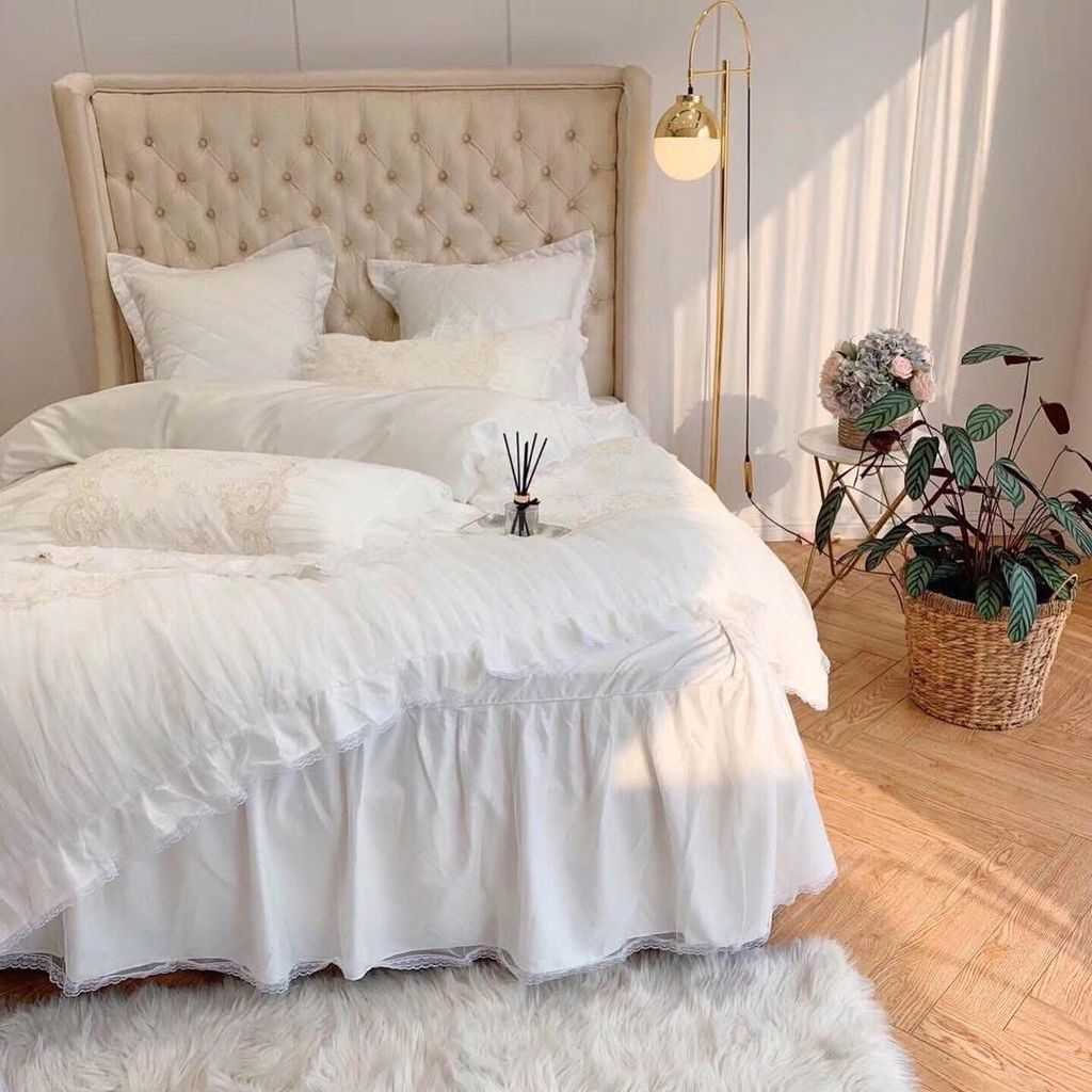 Wedding Bedding Set | 4Pcs Beautiful House Princess Luxury Embroidered Tencel Lace | ID WED4PCSBEATENCLACECOL001