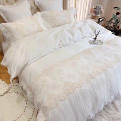 Wedding Bedding Set | 4Pcs Beautiful House Princess Luxury Embroidered Tencel Lace | ID WED4PCSBEATENCLACECOL001