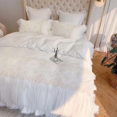 Wedding Bedding Set | 4Pcs Beautiful House Princess Luxury Embroidered Tencel Lace | ID WED4PCSBEATENCLACECOL001