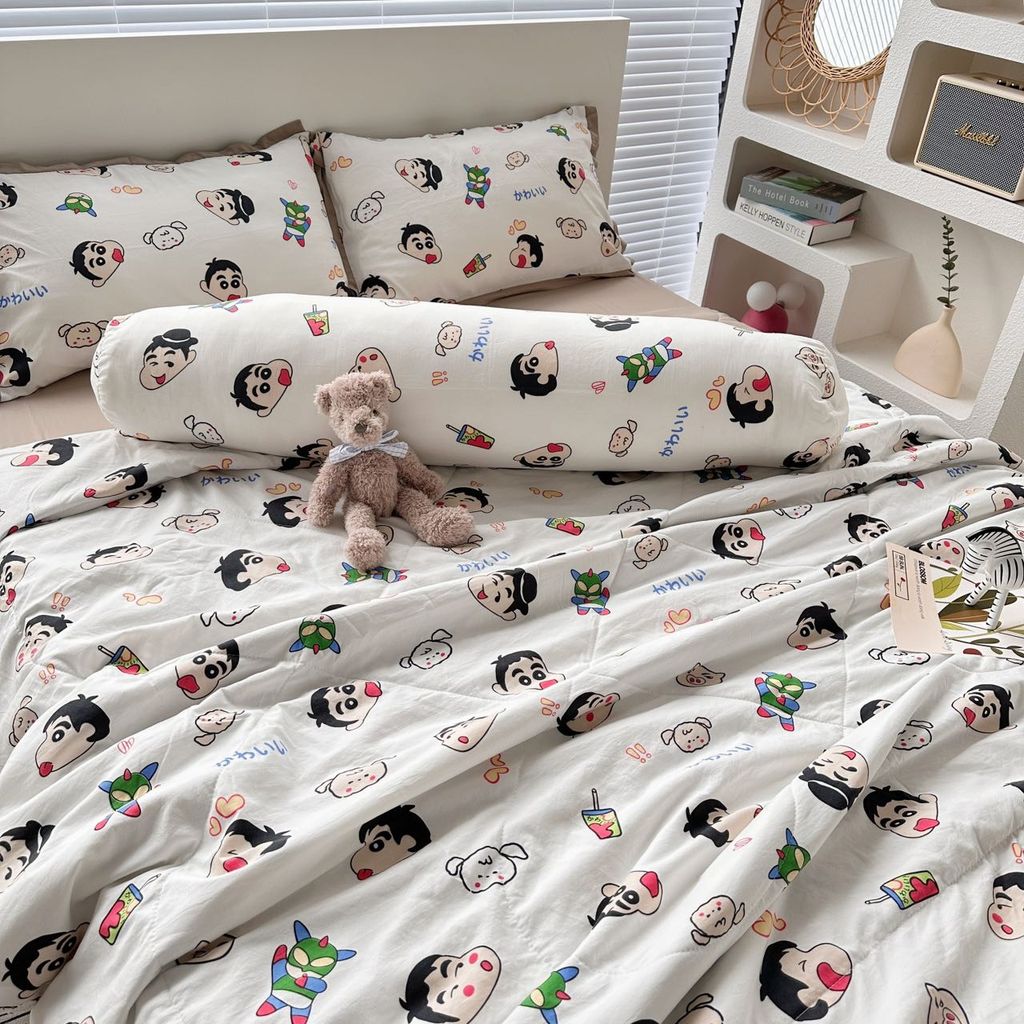 Bộ Chăn Ga Cotton Linen Dành cho bé Hoạ tiết Cu Shine ngộ nghĩnh