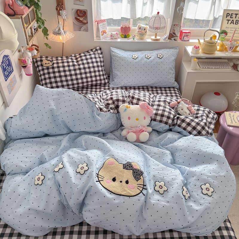 4pcs Cotton Linen Bedding Cover Set Fluffy Embroidery | ID : CLINEN4PCSFLUFFYEID02