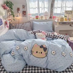 4pcs Cotton Linen Bedding Cover Set Fluffy Embroidery | ID : CLINEN4PCSFLUFFYEID02