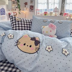 4pcs Cotton Linen Bedding Cover Set Fluffy Embroidery | ID : CLINEN4PCSFLUFFYEID02