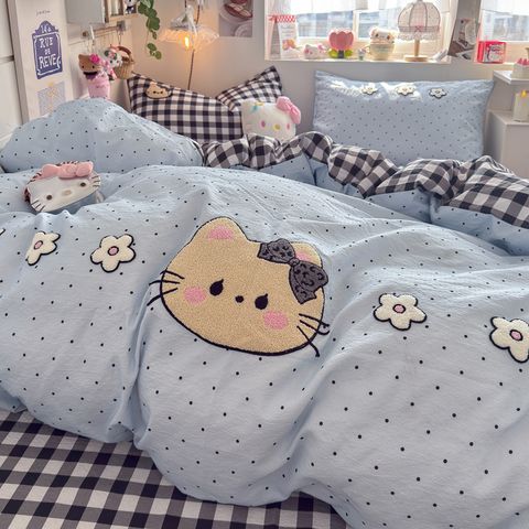 4pcs Cotton Linen Bedding Cover Set Fluffy Embroidery | ID : CLINEN4PCSFLUFFYEID02