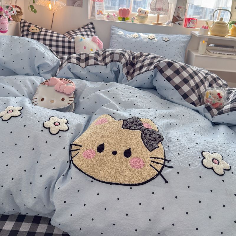 4pcs Cotton Linen Bedding Cover Set Fluffy Embroidery | ID : CLINEN4PCSFLUFFYEID02