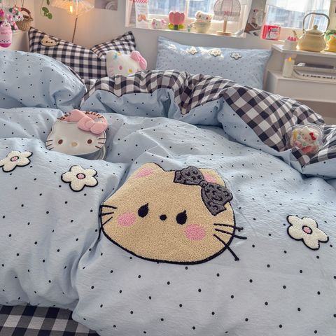 4pcs Cotton Linen Bedding Cover Set Fluffy Embroidery | ID : CLINEN4PCSFLUFFYEID02