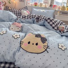 4pcs Cotton Linen Bedding Cover Set Fluffy Embroidery | ID : CLINEN4PCSFLUFFYEID02