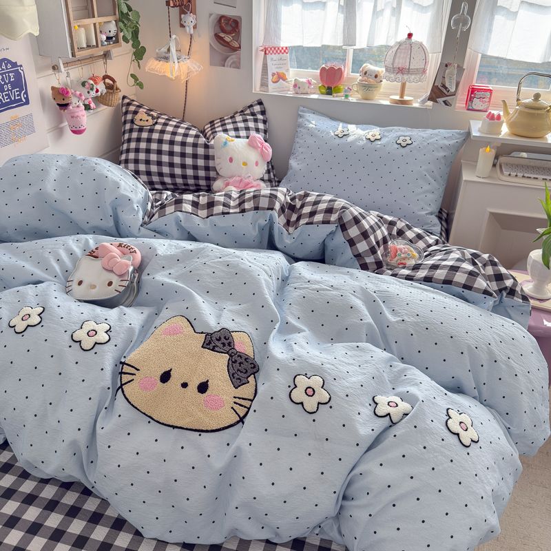 4pcs Cotton Linen Bedding Cover Set Fluffy Embroidery | ID : CLINEN4PCSFLUFFYEID02