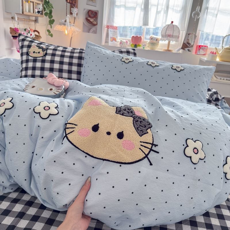 4pcs Cotton Linen Bedding Cover Set Fluffy Embroidery | ID : CLINEN4PCSFLUFFYEID02