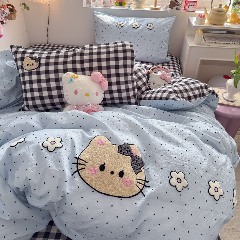 4pcs Cotton Linen Bedding Cover Set Fluffy Embroidery | ID : CLINEN4PCSFLUFFYEID02