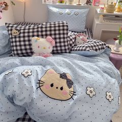 4pcs Cotton Linen Bedding Cover Set Fluffy Embroidery | ID : CLINEN4PCSFLUFFYEID02