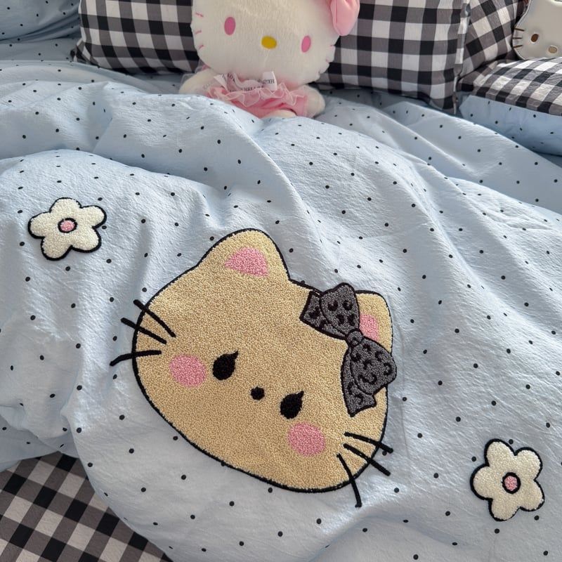 4pcs Cotton Linen Bedding Cover Set Fluffy Embroidery | ID : CLINEN4PCSFLUFFYEID02