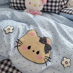 4pcs Cotton Linen Bedding Cover Set Fluffy Embroidery | ID : CLINEN4PCSFLUFFYEID02