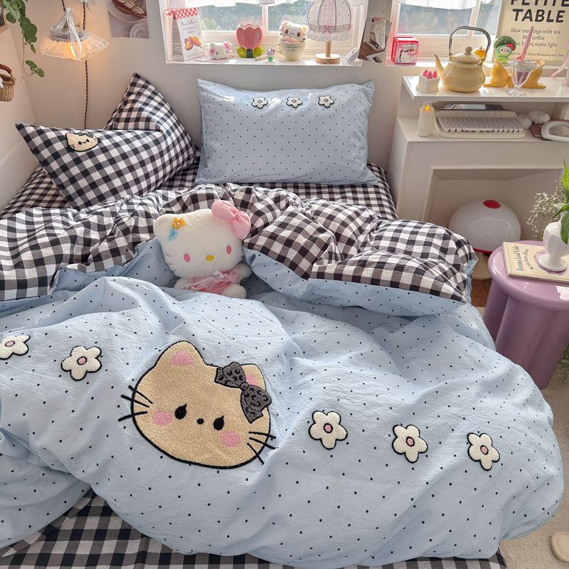 4pcs Cotton Linen Bedding Cover Set Fluffy Embroidery | ID : CLINEN4PCSFLUFFYEID02