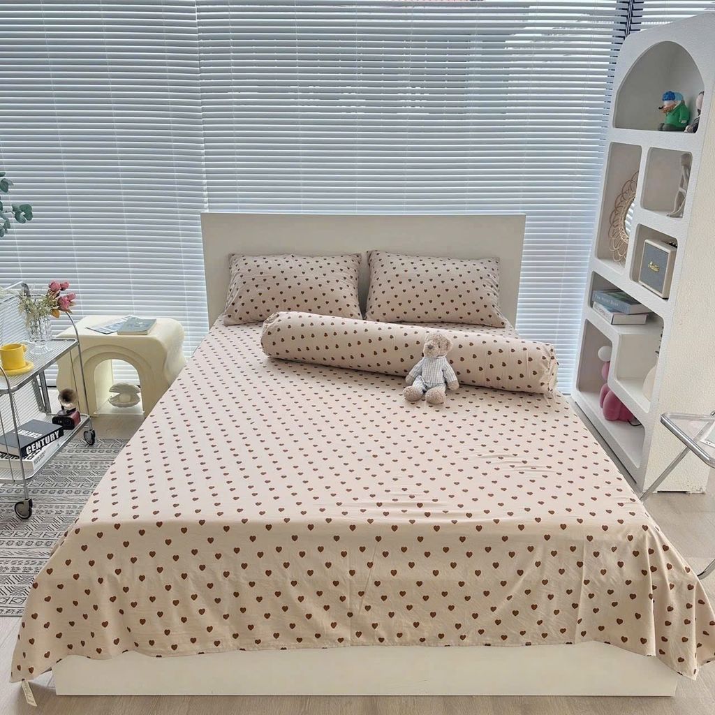 Bộ Vỏ Chăn Ga Gối Cotton Poly-Tim Nâu(KH vui lòng nhắn tin chân đệm)