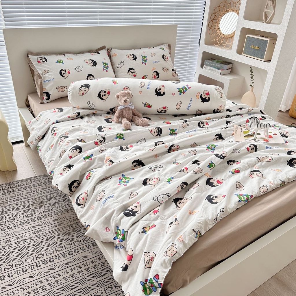 Bộ Chăn Ga Cotton Linen Dành cho bé Hoạ tiết Cu Shine ngộ nghĩnh