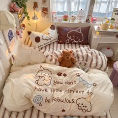 4pcs Cotton Linen Bedding Cover Set Fluffy Embroidery | ID : CLINEN4PCSFLUFFYEID04