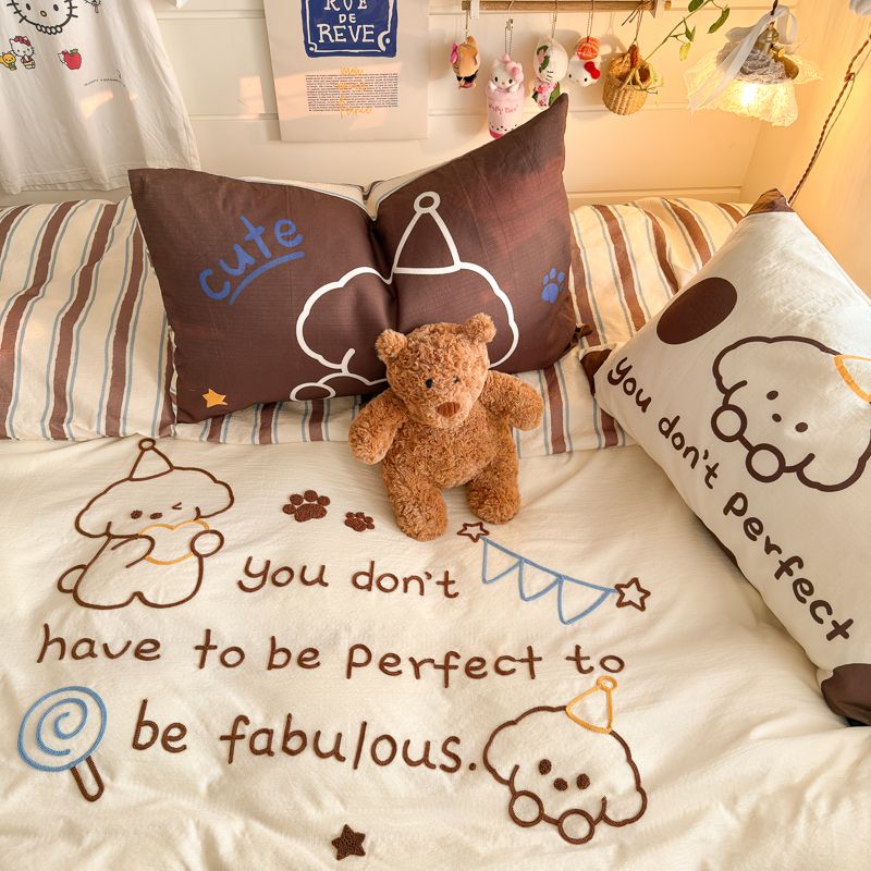 4pcs Cotton Linen Bedding Cover Set Fluffy Embroidery | ID : CLINEN4PCSFLUFFYEID04