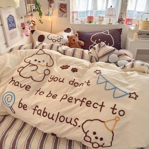 4pcs Cotton Linen Bedding Cover Set Fluffy Embroidery | ID : CLINEN4PCSFLUFFYEID04