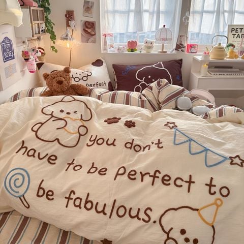 4pcs Cotton Linen Bedding Cover Set Fluffy Embroidery | ID : CLINEN4PCSFLUFFYEID04